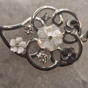 Elegant Silver Mother Of Pearl Floral Pendant
